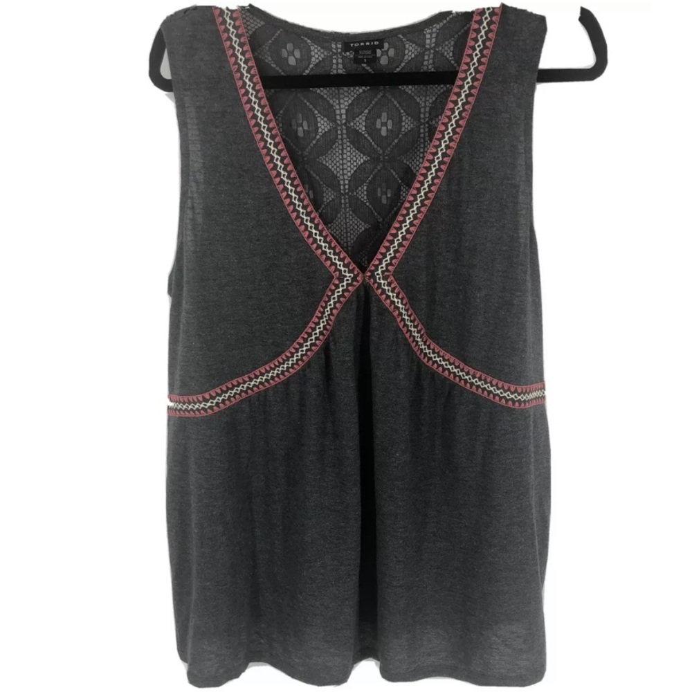 Torrid Size 1 Tank Top Lace Back Embroidered Front